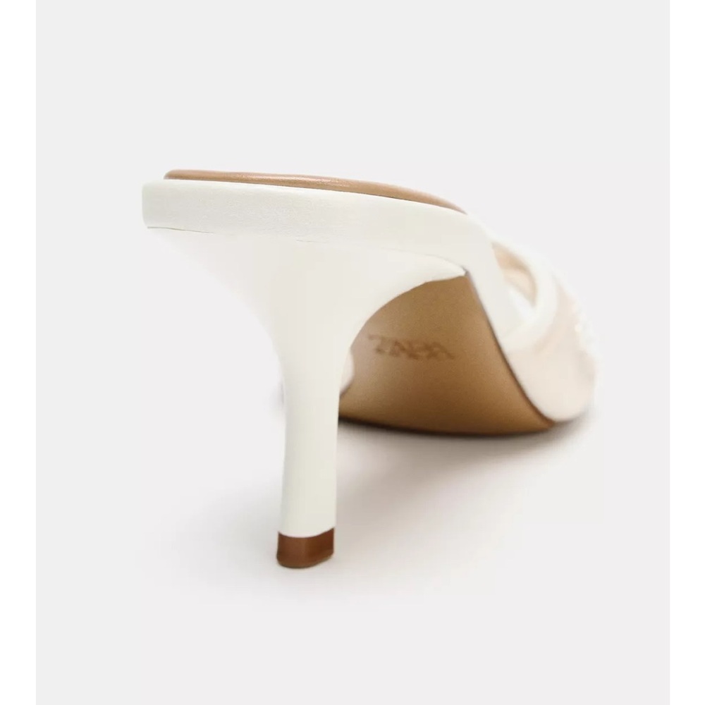 Zara open toe ivory off white embroidered embellished mesh sandal heels - Picture 5 of 5